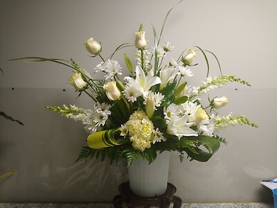 Heartfelt Tribute White Floor Basket Arrangement